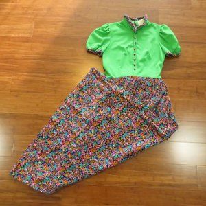 1970s Vintage Maxi Dress Double Knit Polyester Floral Velour Small 36 Bust